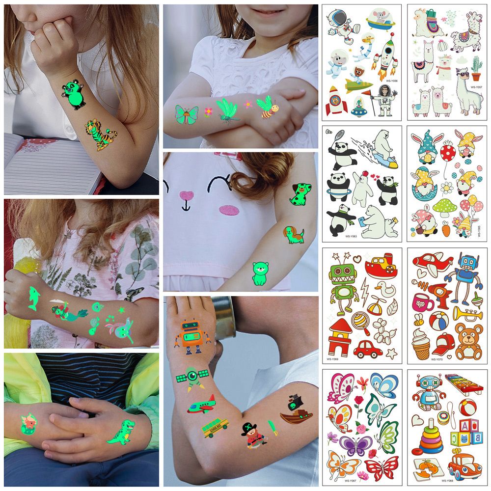 Miếng dán hình xăm tạm thời họa tiết hoạt hình dạ quang chống thấm nước dành cho trẻ em