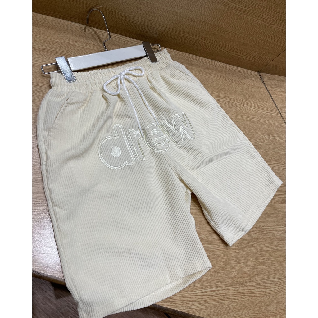 Quần Short Nhung Tăm Thêu D-R-E-W   Top Store_3 màu Be/Đen/Xanh , Quần Đùi Nam Nữ Unisex mùa hè