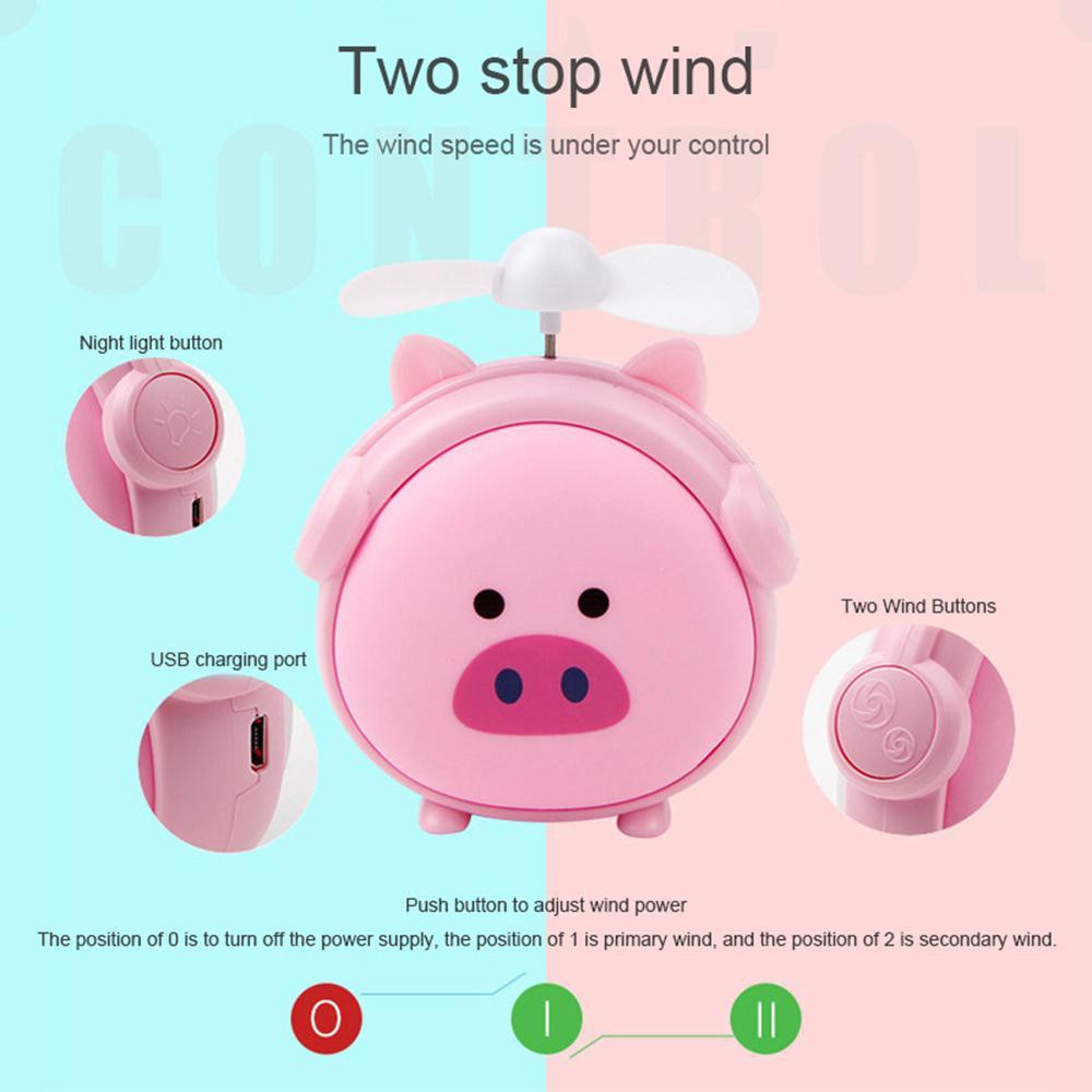 Quạt Mini Fan Để Bàn Điều Chỉnh 2 Tốc Độ Kiêm gương led , Đèn Ngủ 3in1 hình ngộ ngĩnh dể thương