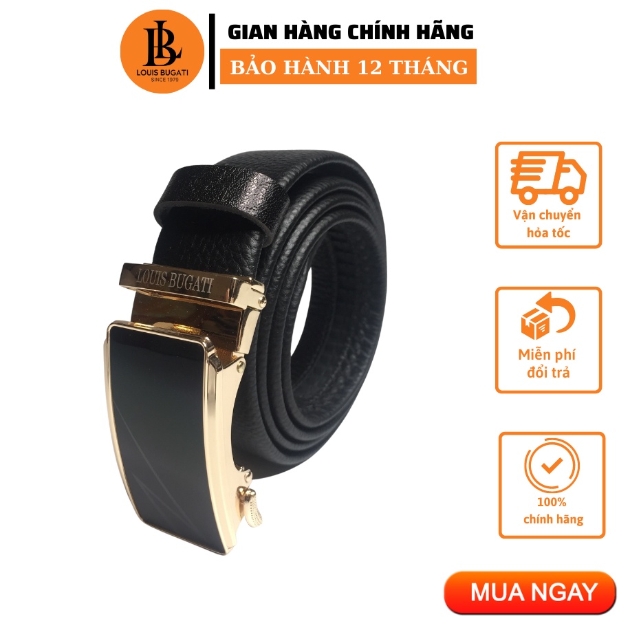 Thắt lưng da bò cao cấp chính hãng LOUIS BUGATI LBDM02 dây da ba lớp bảo hành 12 tháng