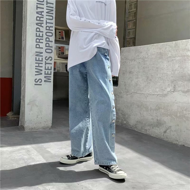 Fashionable denim jeans office pants straight-tubular foldable well-fitting denim washed denim