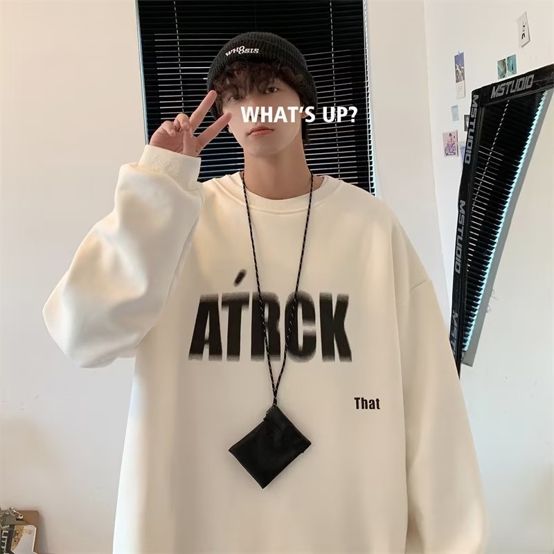 Áo Sweater Lông Cừu Cổ Tròn Dáng Rộng In Chữ Thời Trang Thu Đông Hàn Quốc Cho Nam Và Nữ