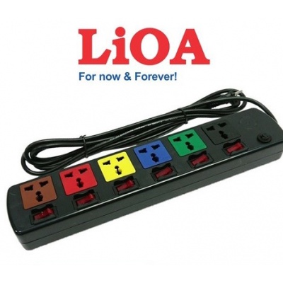 Ổ cắm điện LiOA đa năng 6 ổ cắm, 6 công tắc, 2 lõi dây 6DOF32N (3 mét) - Hàng Chính hãng