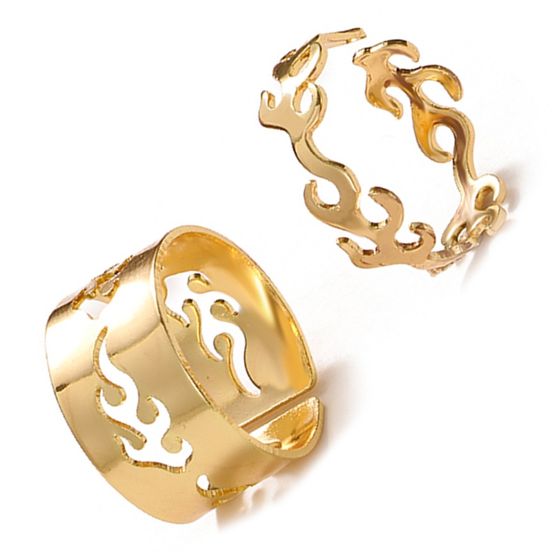 Set 2 Nhẫn Hợp Kim Hình Ngọn Lửa Phong Cách Retro