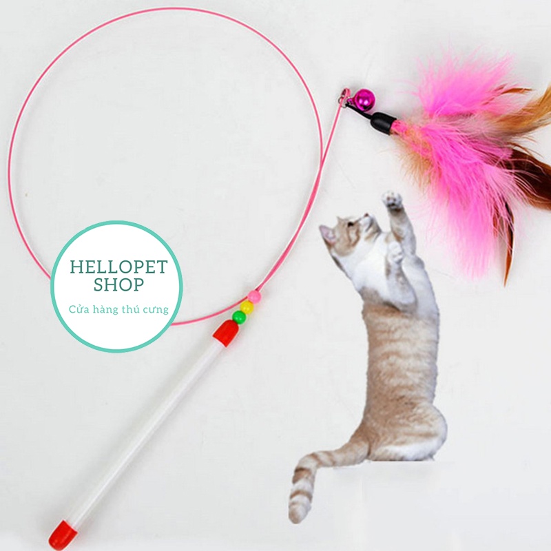 Cần câu mèo dây thép gắn lông hỗ trợ vận động, Đồ chơi gắn lông cho thú cưng, Gậy lông vũ cho mèo H94