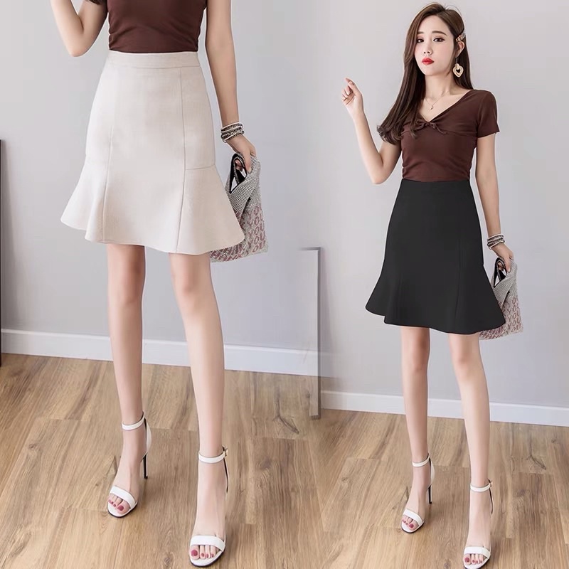 Chân váy chữ A công sở đuôi cá phong cách Hàn Quốc dài trên gối