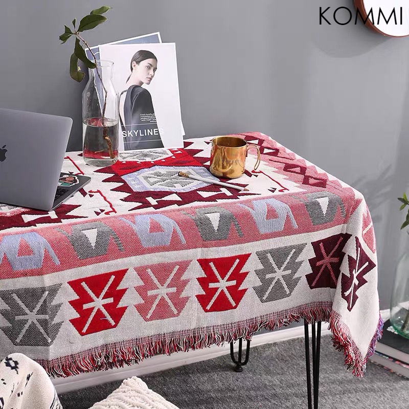 Khăn trải sofa hai mặt phối tua rua phong cách Mỹ