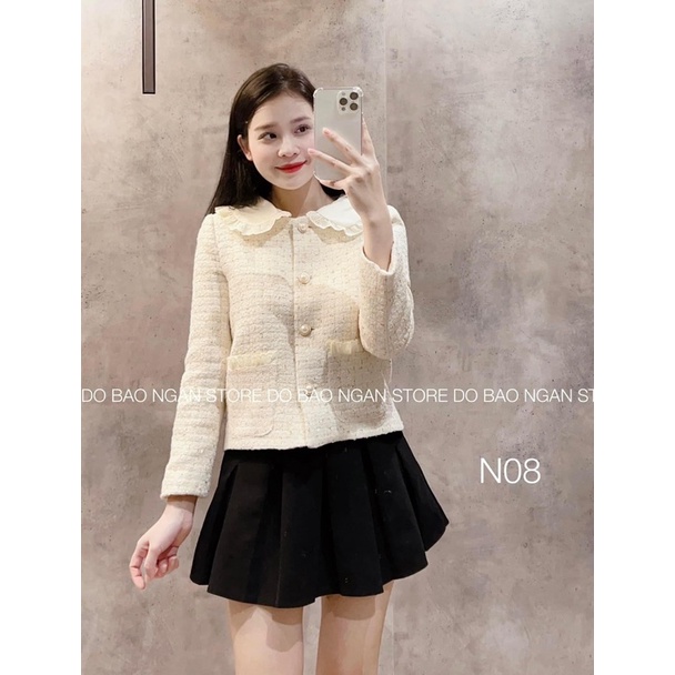 Áo khoác dạ tweed cổ sen bèo khuy ngọc chuẩn NT closet (sẵn)