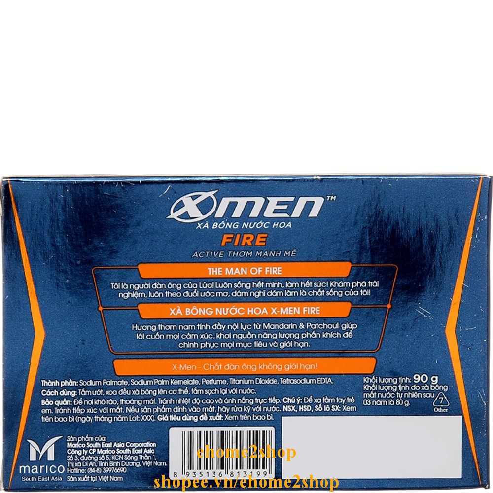 Xà Bông Tắm 90G X-Men Fire Thơm Hương Nước Hoa, shopee.vn/ehome2shop.