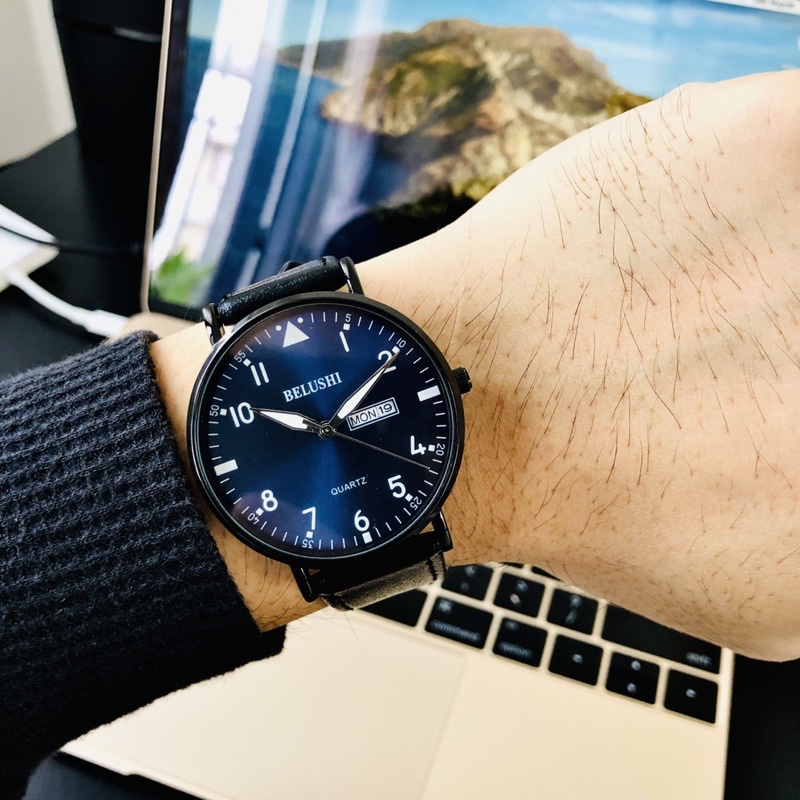 Đồng Hồ Nam Dây Da BELUSHI Máy Mỏng Hai Lịch Ngày Thứ Chống Nước