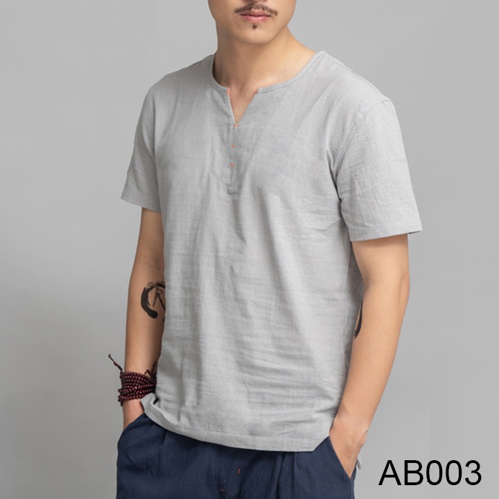Áo thun nam cổ V thời trang vải đũi (linen) cao cấp