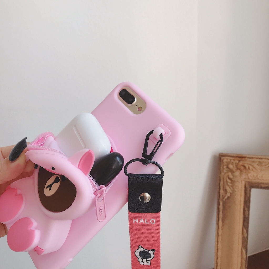 Ốp Điện Thoại Có Túi Đựng Tiền Xu Hình Chú Heo Xinh Xắn Kèm Dây Đeo Dành Cho Iphone 11pro Max Xs Max Xr 7plus | BigBuy360 - bigbuy360.vn