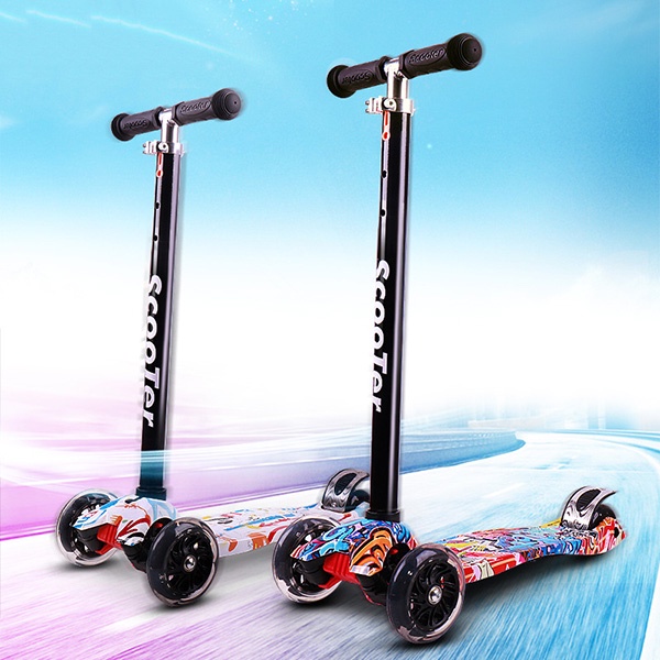 Xe trượt scooter 3 bánh phát sáng JESSE màu Graffiti tải trọng 80kg. Hàng Chính Hãng.