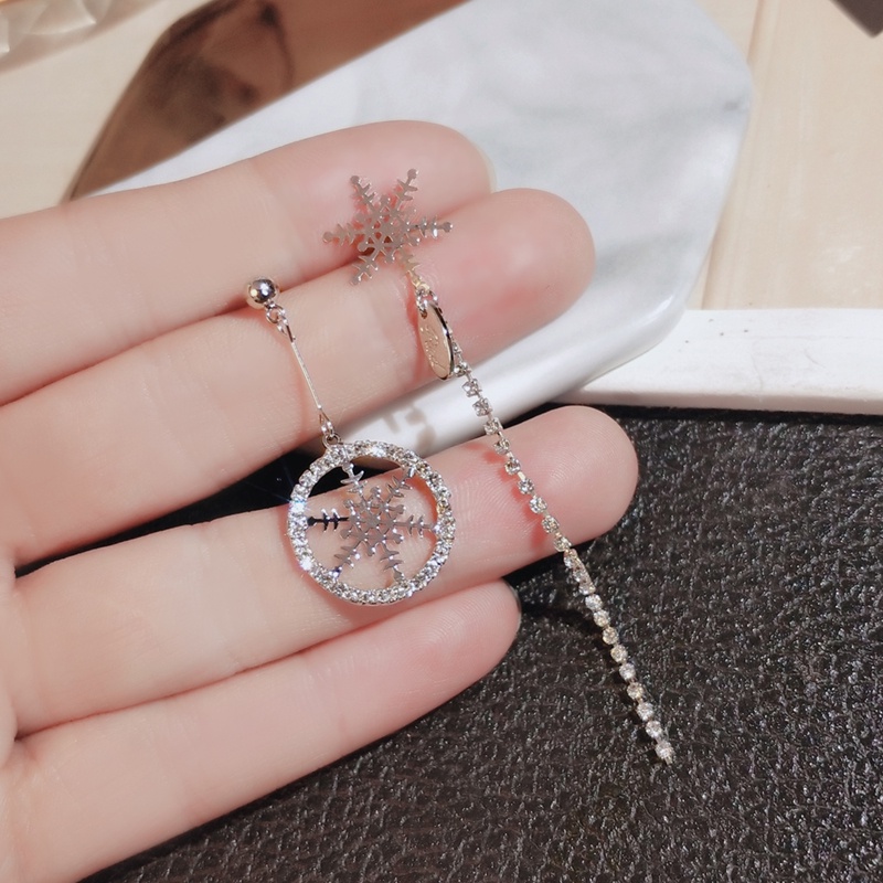 Khuyên tai bạc JIUDUOLAN dáng dài hình bông tuyết thời trang tinh tế cho nữ