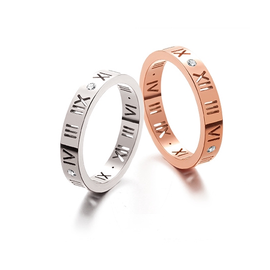 Nhẫn bằng vàng hồng Titan Thép chữ số La Mã Cặp đôi nhẫn