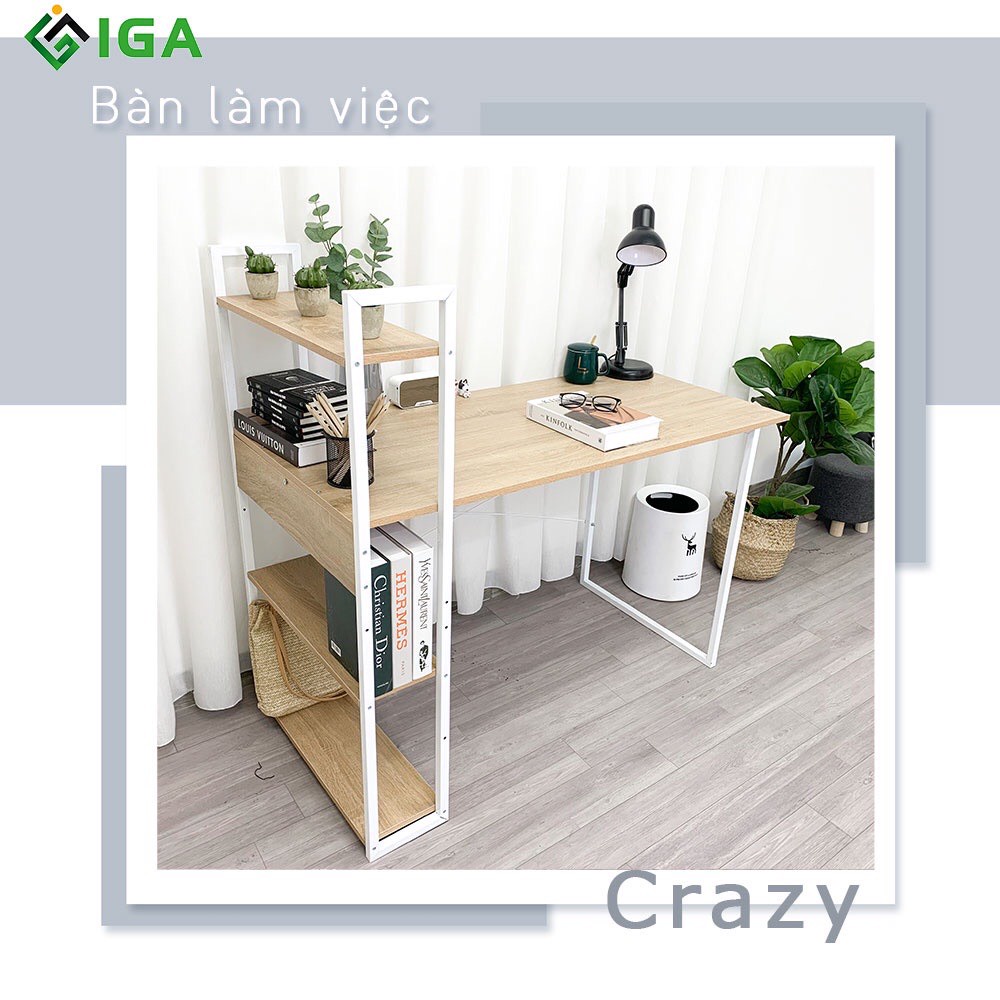 Bàn Máy Tính Bàn Làm Việc IGA Kết Hợp Giá Sách Crazy Chính Hãng - GM12