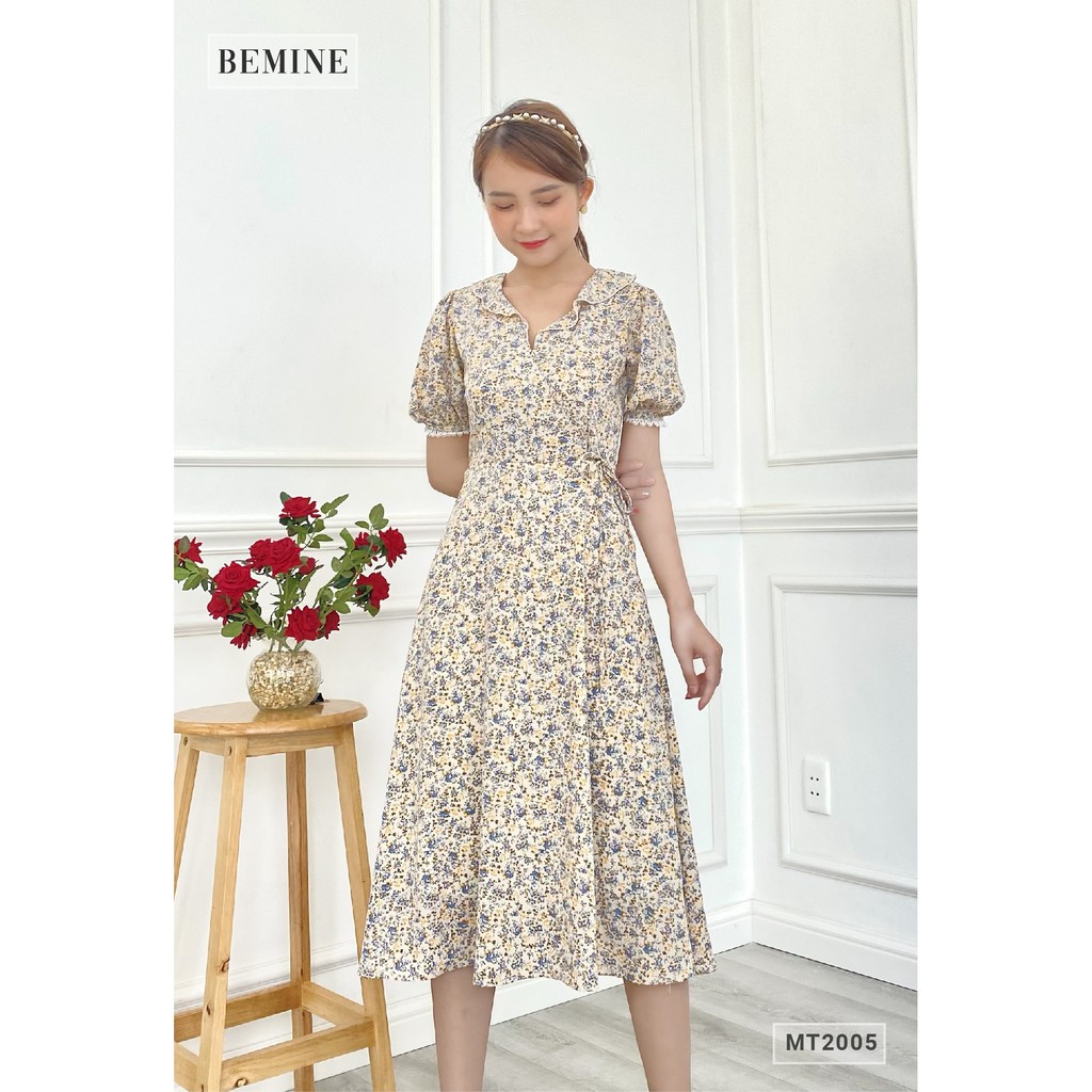 Đầm hoa cổ bèo ngực chéo cột eo BEMINE MT2005DA | BigBuy360 - bigbuy360.vn