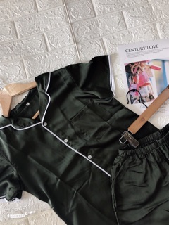 bộ pijama đùi chạy viền cổ chất lụa