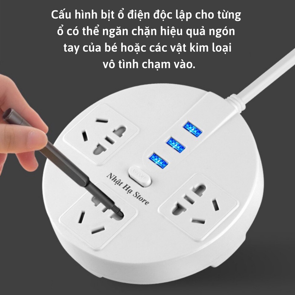 Ổ Điện, Ổ Cắm Điện Đa Năng Dây Dài Chống Giật 3 Cổng USB Tiện Lợi TIME HOME