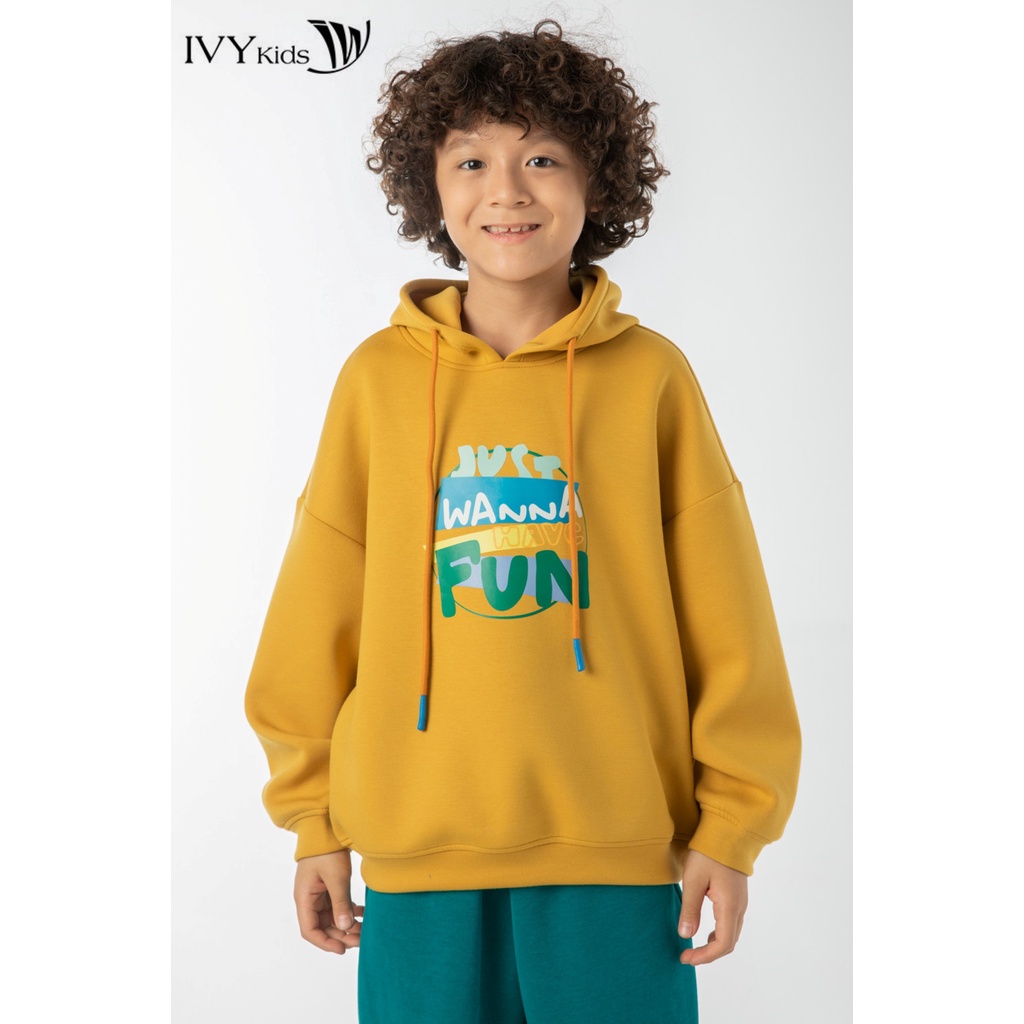 Áo hoodie bé trai in chữ wanna have fun IVY moda MS 59K1444