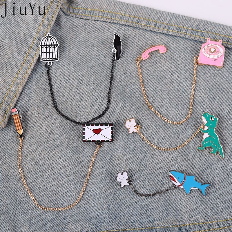 Ghim Cài Áo Hình Khủng Long / Cá Mập / Chim Tua Rua Tráng Men Thời Trang Cho Nam Và Nữ