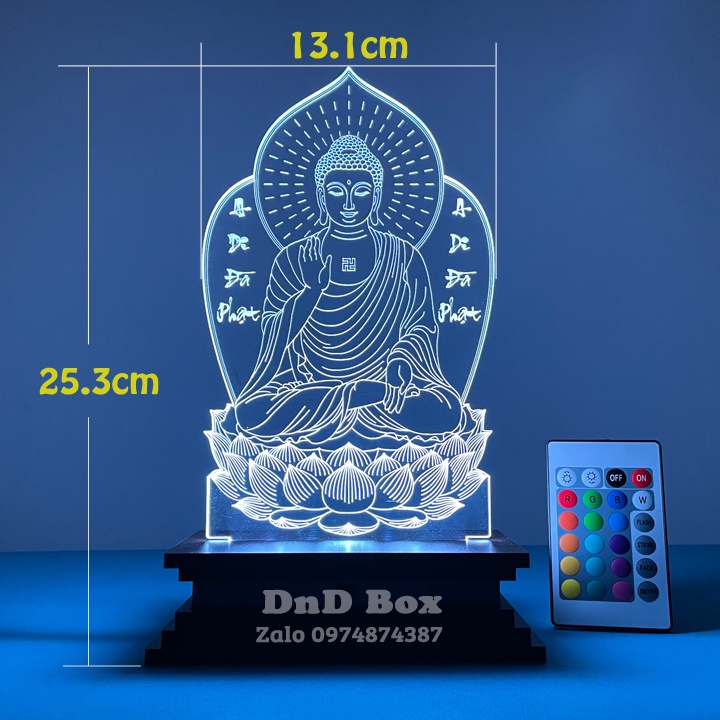 Đèn led 3D hình Phật A Di Đà - Có khắc chữ - Mẫu hình ngồi - Shop DnD