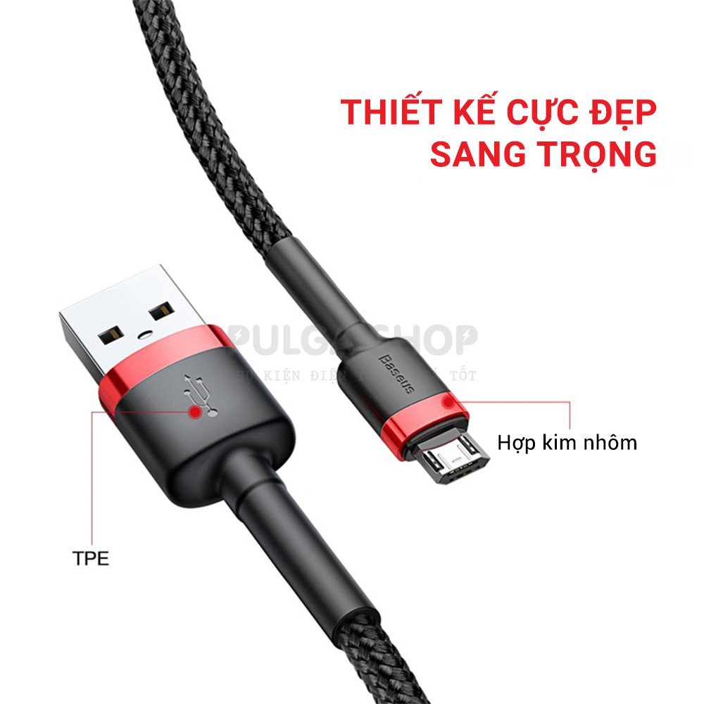 Dây Cáp Sạc Micro USB Baseus Sạc Nhanh 2.4A QC3.0 Cho Điện Thoại Android Samsung/ Oppo/ Huawei/ Xiaomi/ Vivo/ Realme