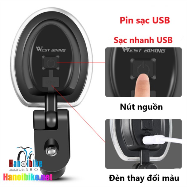 Gương Chiếu Hậu Xe Đạp Xoay 360 độ có đèn