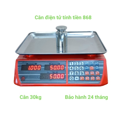 cân điện tử tính tiền ( 868 ) dùng cho bán hàng hoa quả,trái cây ,thịt cá.vv...mặt cân được làm bằng inox dày sáng bóng