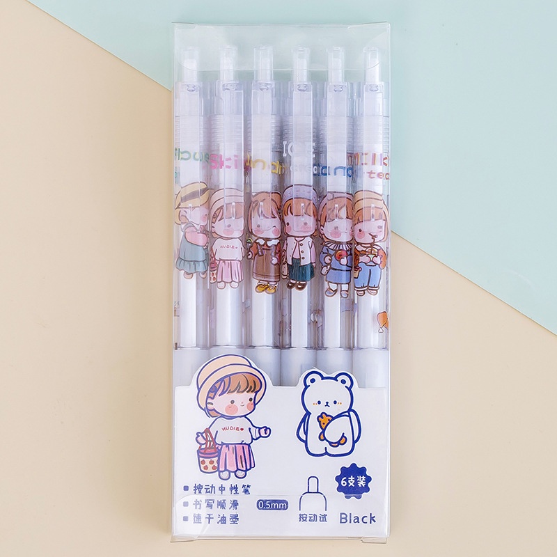 Hộp 6 Bút Bi Bấm Mực Đen Nhiều Hình Cute