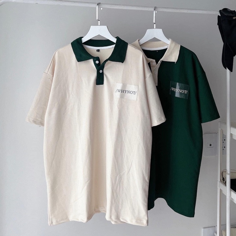 Áo thun Polo Unisex WHY NOT màu XANH/KEM form rộng Ulzzang  Chất thun da cá form nam nữ unisex