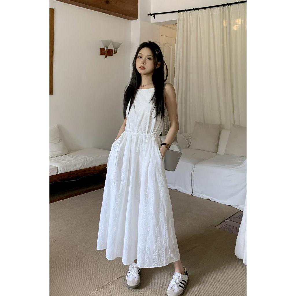 Đầm Trắng Rút Dây Màu Trơn Mùa Hè 63775