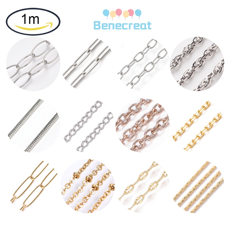 Dây xích BENECREAT bằng thép không gỉ 304 mạ vàng hồng dài 1m nhiều màu sắc lựa chọn