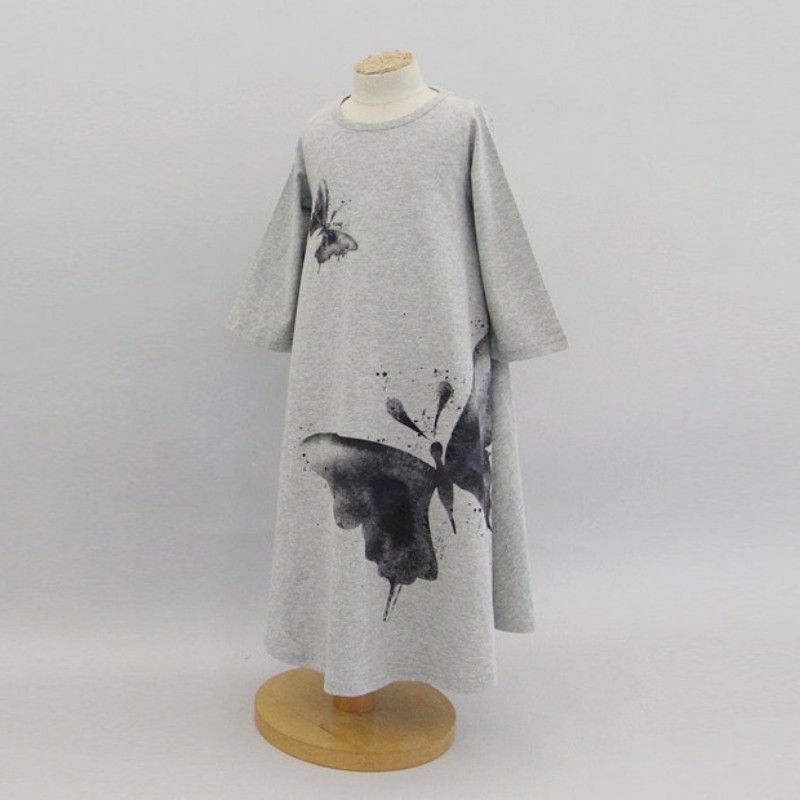 Đầm cotton thời trang tay dài in hình bướm cho trẻ em
