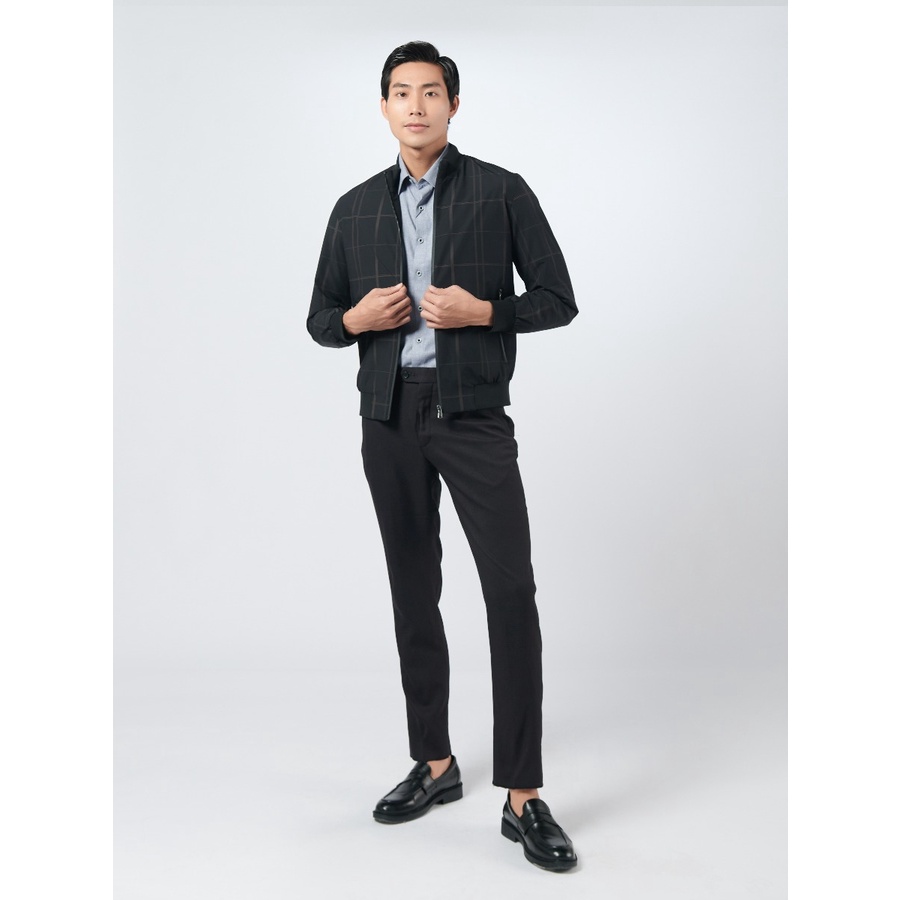 Áo Khoác Gió Nam 2 Lớp Owen JK220715 Jacket Dáng Suông Cổ Đứng Bo Tay và Gấu Màu Đen Kẻ Caro Vải Polyester Cao Cấp