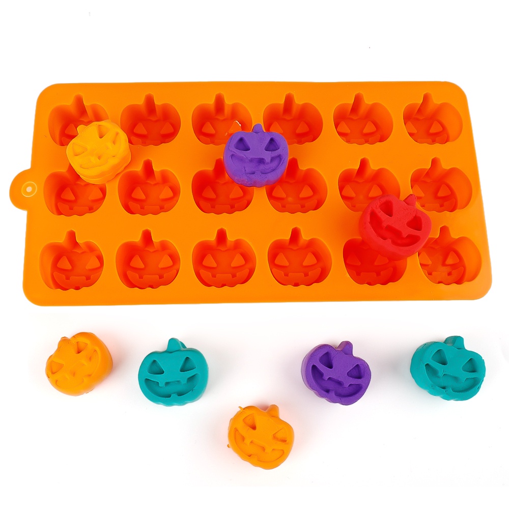 Khuôn Silicone Làm Bánh 18 Ngăn Tạo Hình Bí Ngô Phong Cách Halloween Tiện Dụng