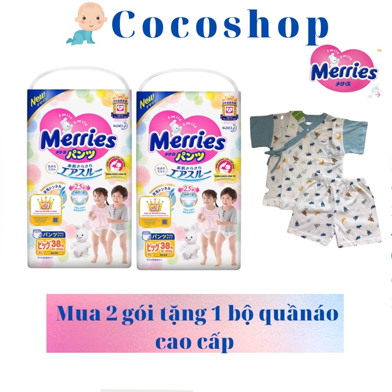 [ Tặng bộ đồ Yukata cao cấp]  Combo 2 gói Tã Bỉm Merries Nhật các size NB90/ S82/M58/ L44/ XL38/ XXL26