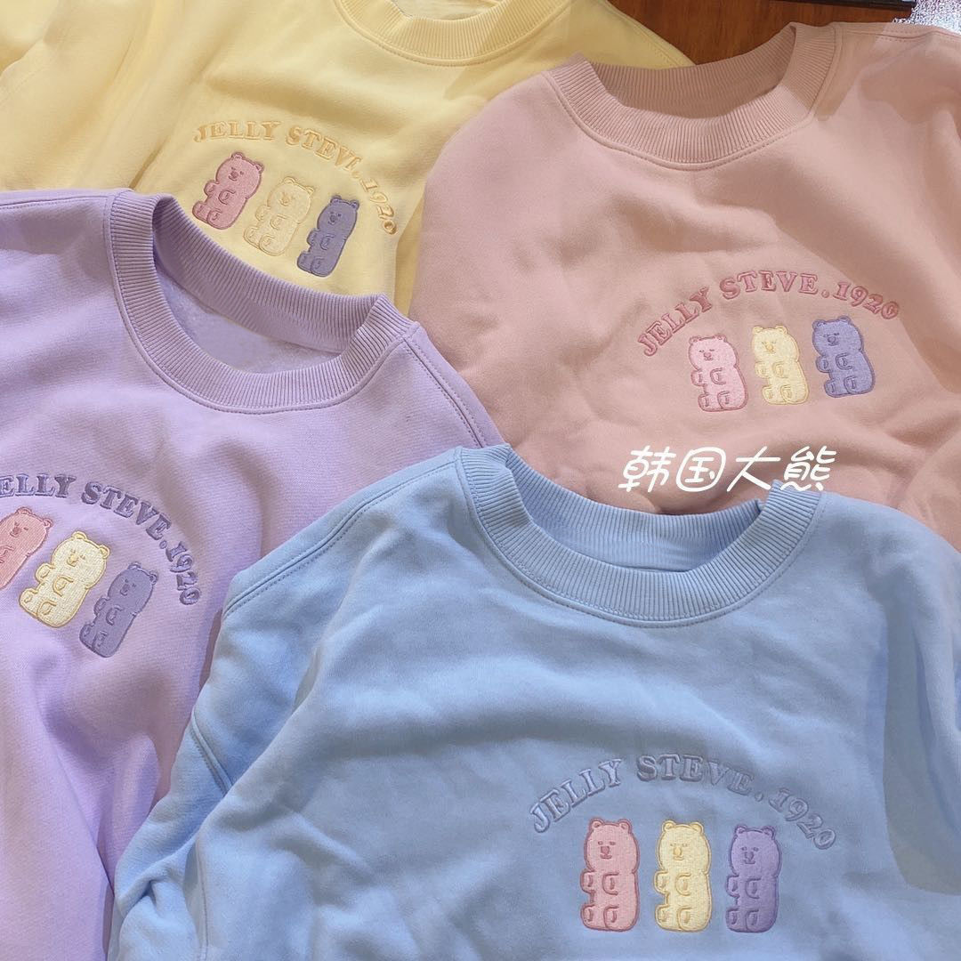 Áo Sweater tay dài cổ tròn dáng rộng thêu hình gấu kiểu Hàn Quốc thời trang mùa thu cho nữ | BigBuy360 - bigbuy360.vn