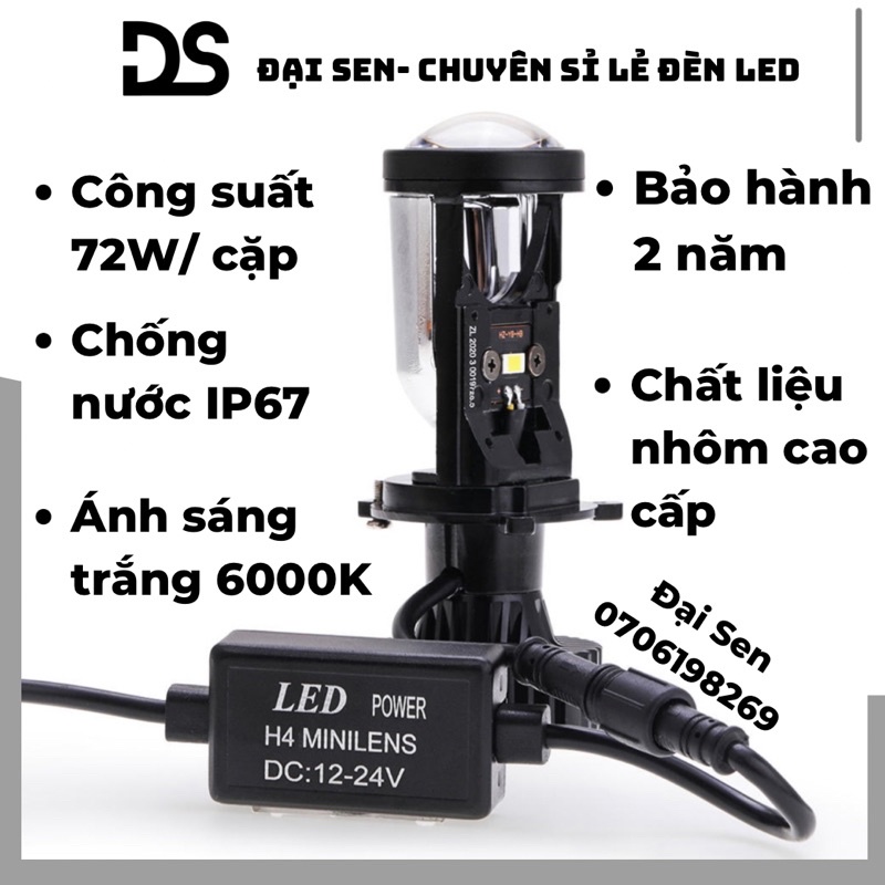 Đèn Led pha cầu mini Y6 loại cao cấp chân H4 cho ô tô và xe máy giá 1 bộ 2 bóng