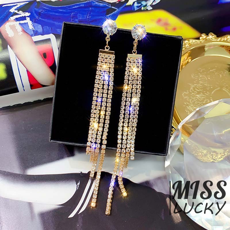 Khuyên tai dáng dài đính đá pha lê lấp lánh phong cách Hàn Quốc thời trang nữ thanh lịch