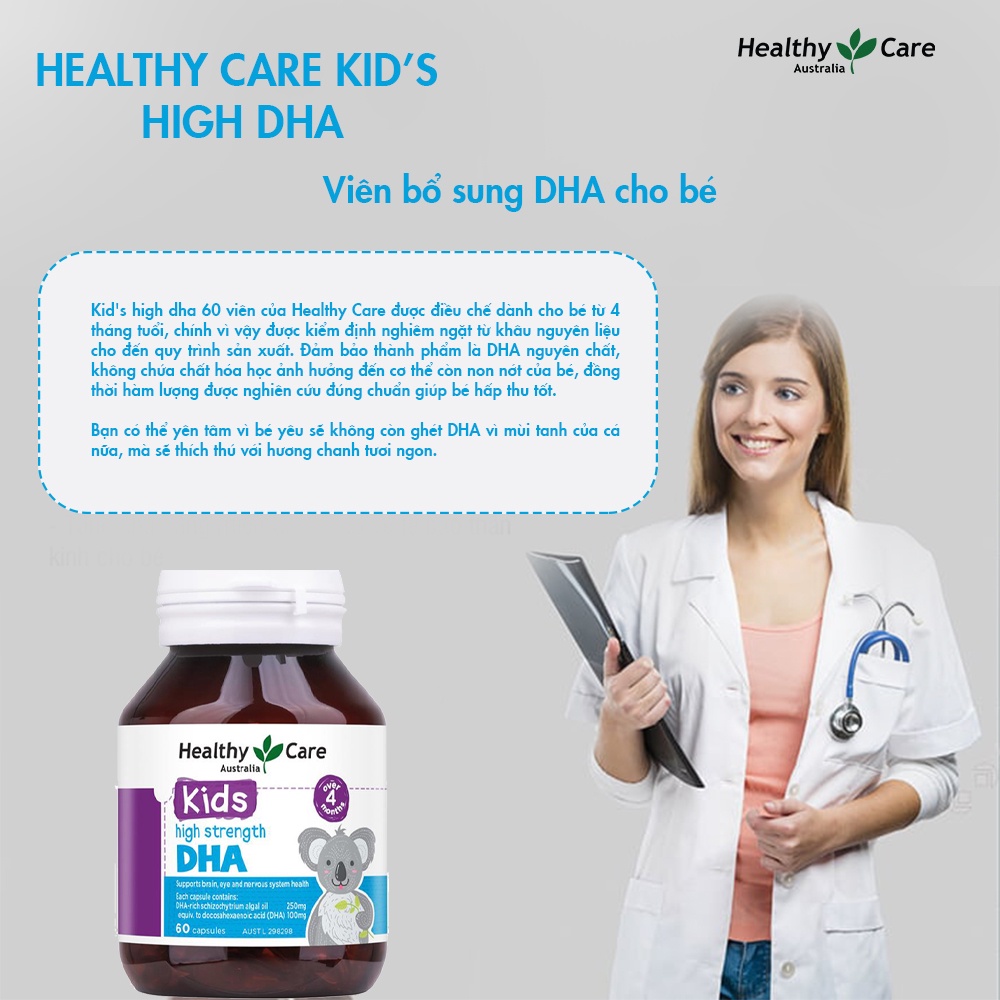 Viên uống bổ sung dưỡng chất cho bé Healthy Care High Strength DHA 60 viên,