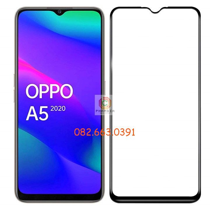 Kính cường lực Full màn Oppo A5 2020 Full keo, 9H bền, chuẩn