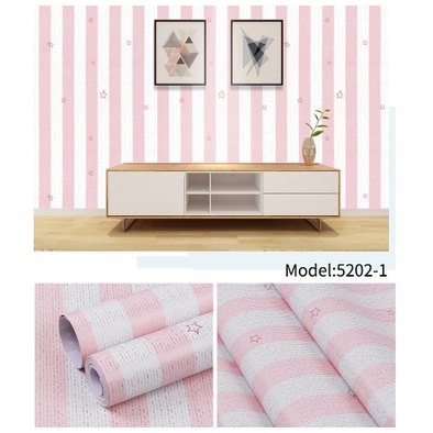 Giấy dán tường ❤️FREESHIP❤️ Decal cuộn mã KẺ SỌC NGÔI SAO HỒNG dài 10 mét rộng 45cm có sẵn keo bóc dán đơn giản