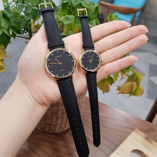 Đồng hồ đôi nam nữ Halei dây da đen mặt ngọc chính hãng Tony Watch 68 | BigBuy360 - bigbuy360.vn