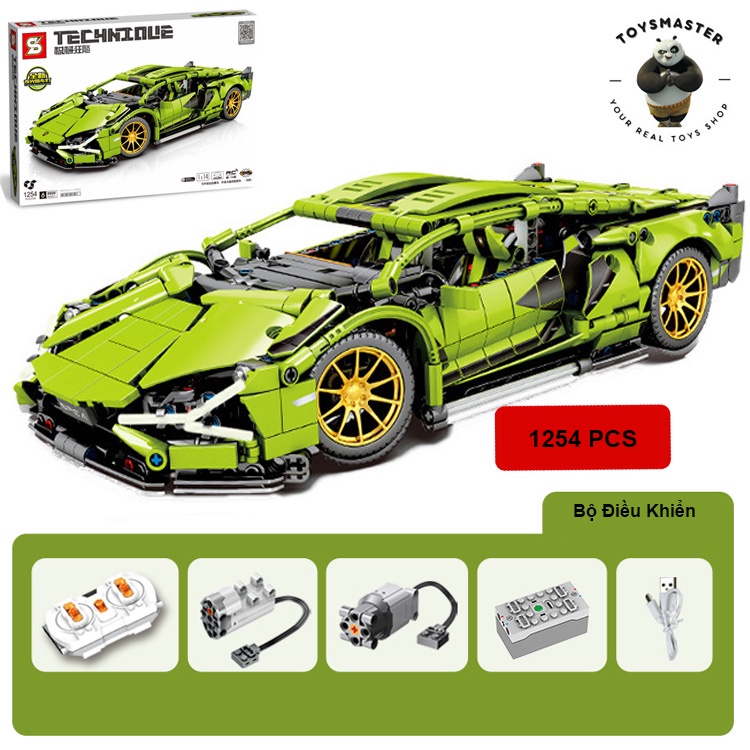 Đồ Chơi Lắp Ráp Kiểu LEGO Technic Siêu Xe Lamborghini RC Sian Green FKP Điều Khiểu Từ Xa SY8600 Với 1254 Mảnh Ghép
