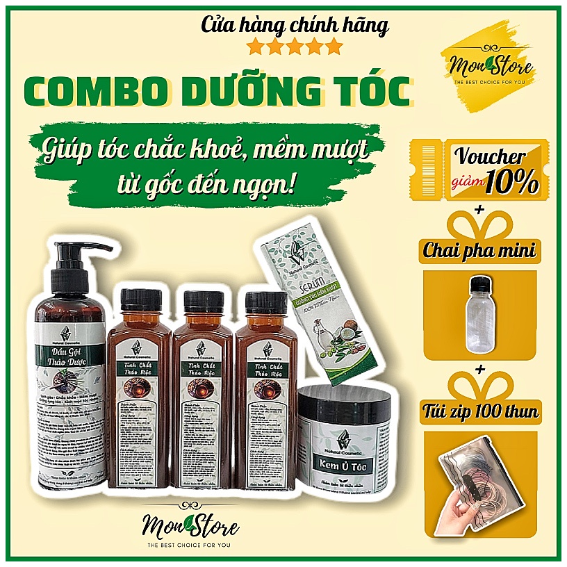 [Tặng kèm chai pha] COMBO thảo dược VV Natural Cosmetic ngăn rụng tóc, dưỡng tóc mềm mượt, phục hồi tóc chuyên sâu