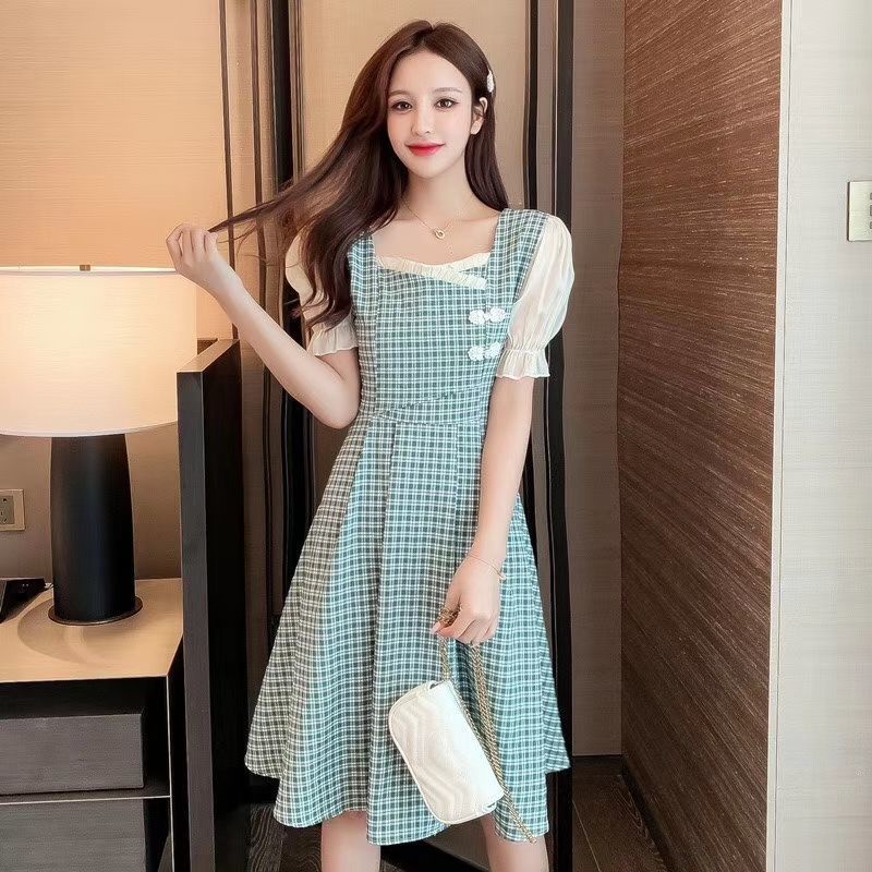 đầm bigsize đầm dự tiệc đầm tay phồng váy bầu mùa hè đầm nữ đầm vintage đầm midi váy nữ xinh đầm caro đầm cổ vuông