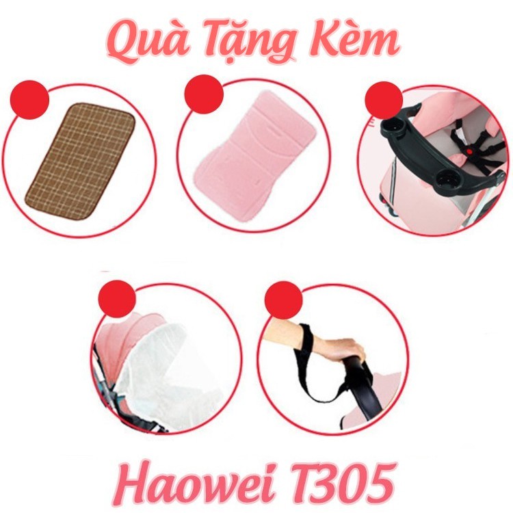 Xe nôi xe đẩy em bé hai chiều Haowei T305 bản cao cấp hai tư thế nằm ngồi siêu nhẹ có thể gấp xách tay cho bé 0-3 tuổi