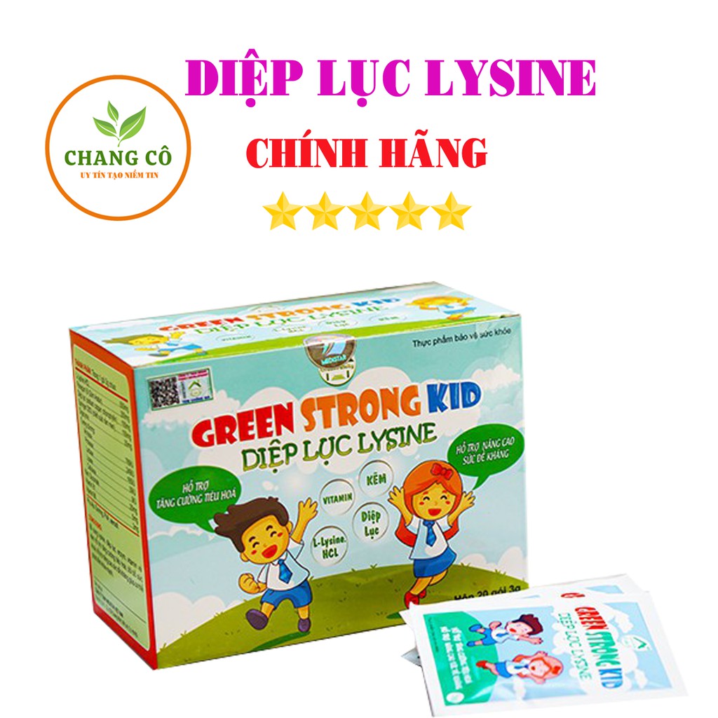 Diệp lục Lysine trị biếng ăn ở trẻ, tiêu hóa kém, táo bón, giúp tăng cân, chiều cao, sức đề kháng (hộp 20 gói)