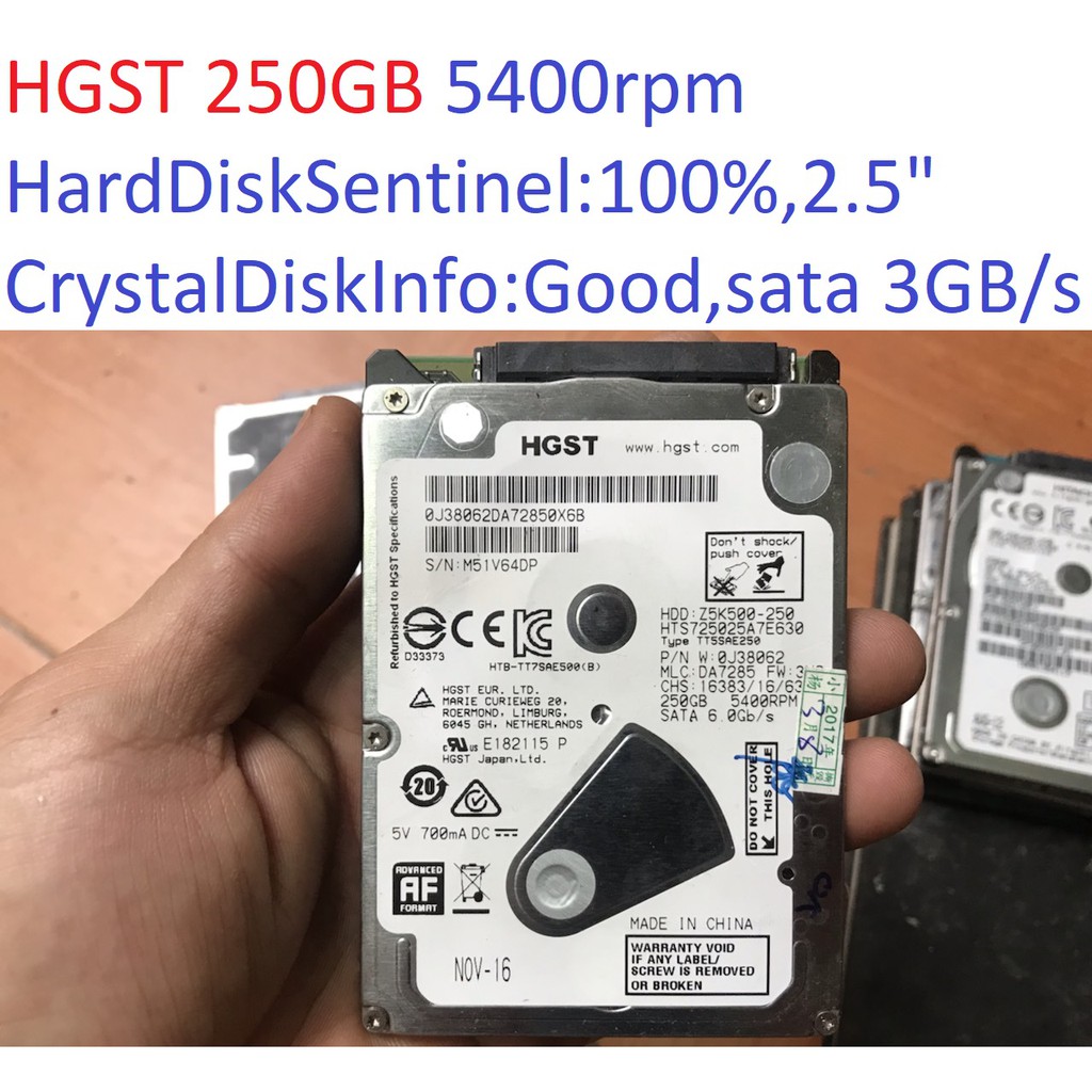 ổ cứng cho laptop HGST Travelstar 250GB 5400RPM sata 2 3 GB/s 2.5 &quot; inch 7mm hdd 100% Good Z5K500